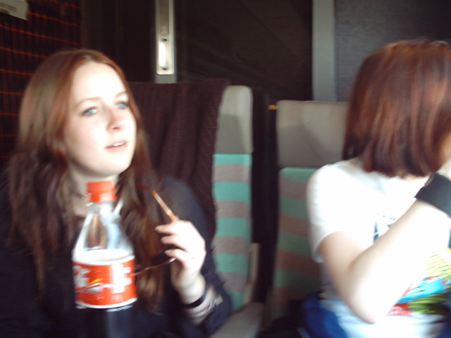 E and A on train back to Paris