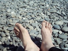 Steve's white feet on Nice beach
